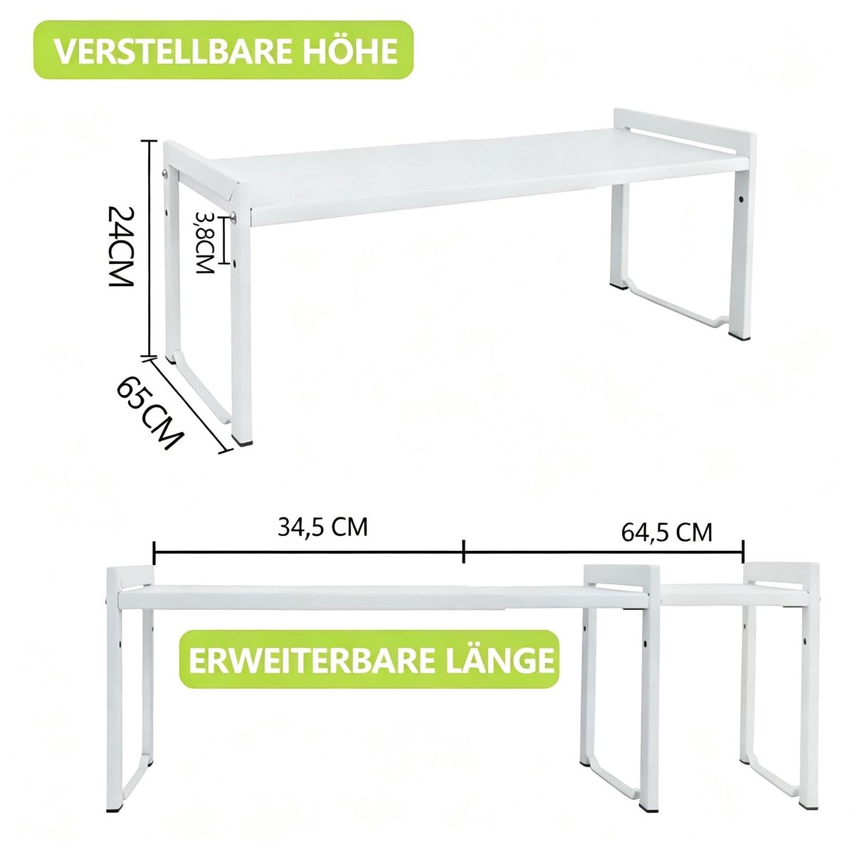 kastrek, 66 cm, stapelbaar keukenrek, organizer, keukenkruidenrek, voorraadkast, verstelbare kastorganizer, opbergrek voor keuken en kantoor (1 stuks wit, L)