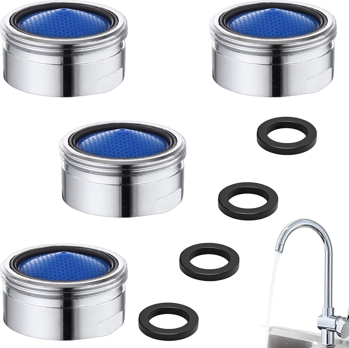 4 stuks M22 straalregelaar, envoor kranen, M22, voor kranen, waterkraanzeef, zeefkraan,opzetstuk, waterfilter, tap-reserveonderdelen, beluchter uitloop