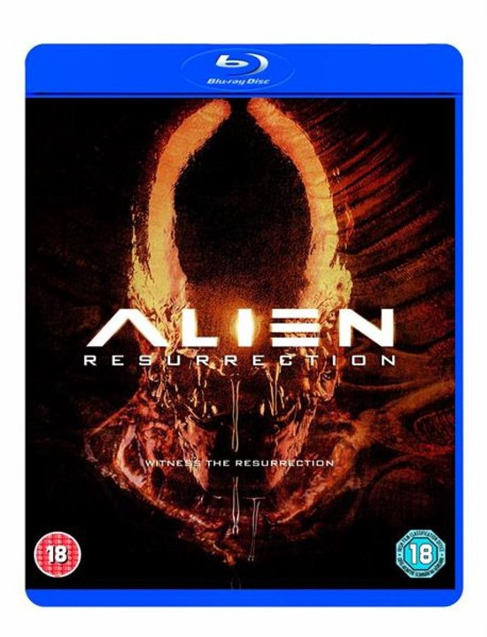 Blu-ray hoes van Alien 4: Resurrection met op de voorkant de titel en een afbeelding van een wezen.