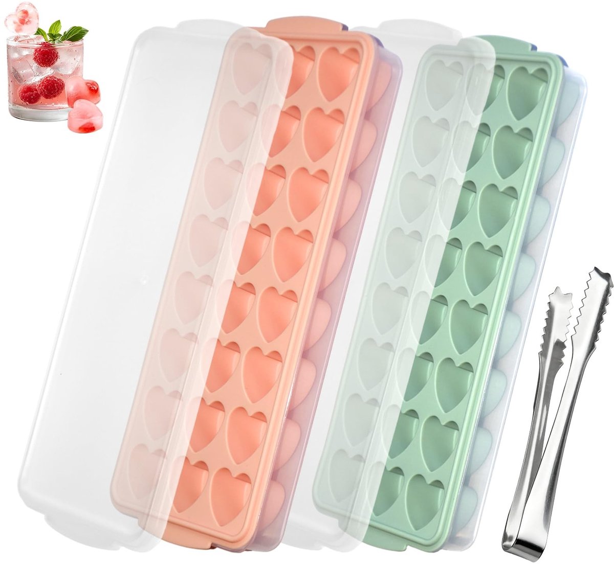 Dailygoods- IJsblokjesvorm Hartvorm - 24 Holtes - Siliconen - BPA-vrij - IJsblokjeshouder - Ruimtebesparend - Afneembaar Deksel - Ijsblokjesbakje