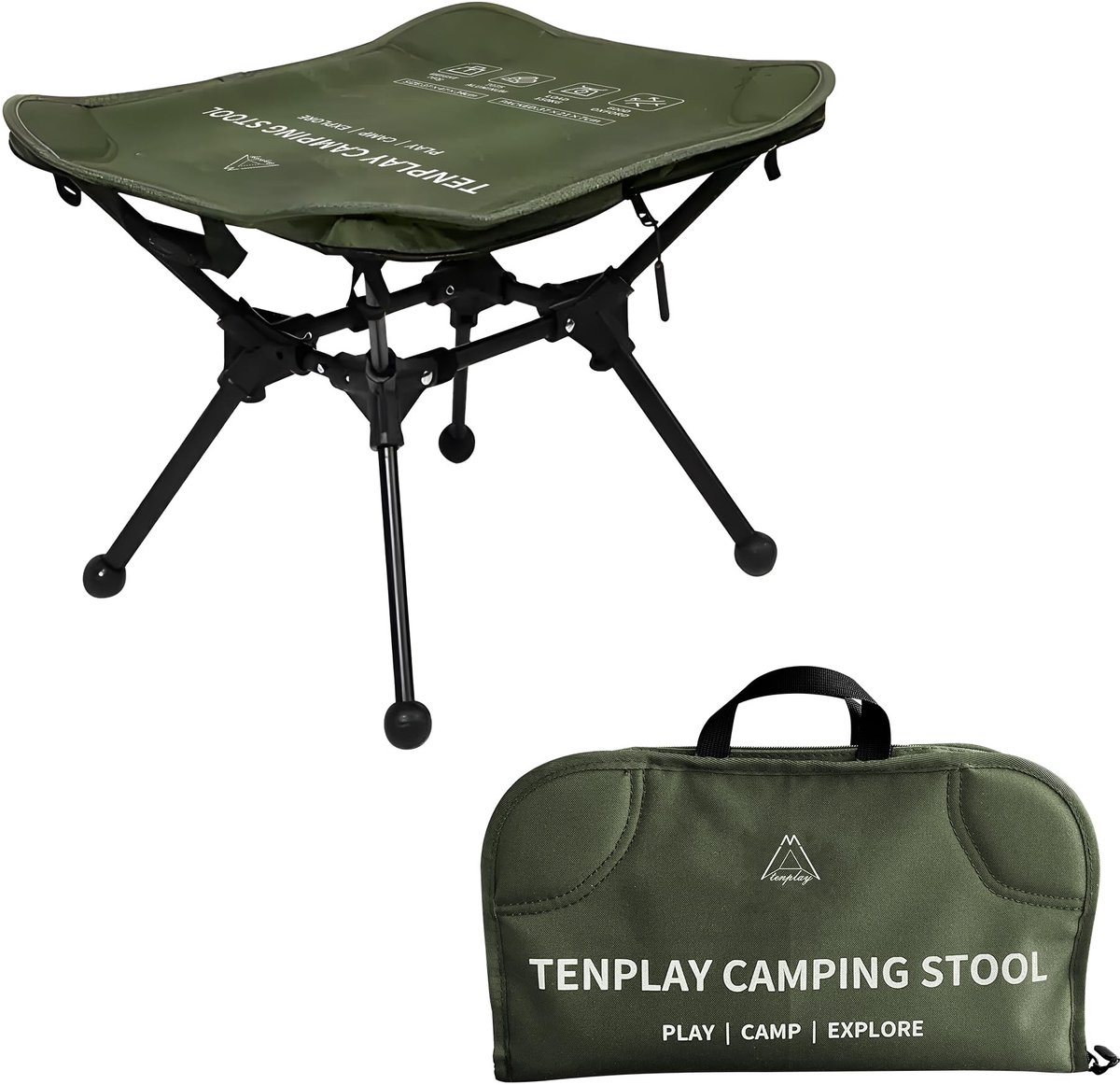 Dailygoods- Campingkruk Ultralicht 0,76 kg - Opvouwbare Kruk 150 kg - Antislip Voetsteun - Draagtas - 600D Oxford-stof - Compact Ontwerp - Opvouwbare Stoel