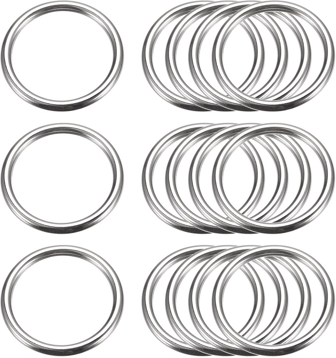 O-ringen, 15 st. 20 mm (0,79 ") ID 3 mm dikte multifunctionele niet-gelaste O-ring gesp voor ambachtelijke riem portemonnee tas hardware maken, zilverkleurig