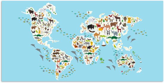 Carte du monde détaillée, chaque pays est formé d'animaux.