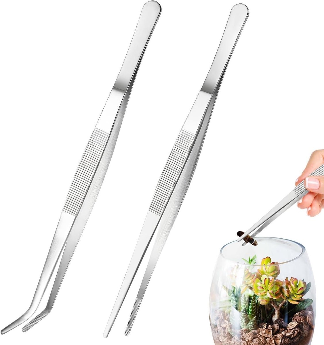 Dailygoods- Aquarium Pincet 25 cm - 2 Stuks - Roestvrij Staal - Aquascape Gereedschap - Voertang voor Zoet- en Zeewater - Scherp Oppervlak