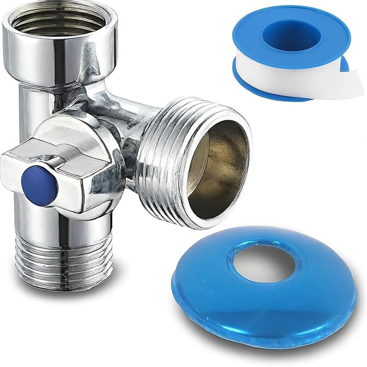 Dailygoods- Hoekventiel 3-weg - Massief Messing - Verchroomd - Gelijktijdige Waterstroom - 10 Bar - 120 °C - Waterkraan