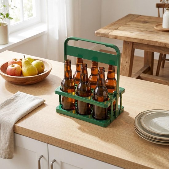 plastic flessenhouder voor 6 flessen, drankdrager met handvat en stevige houder, herbruikbare flessenmand voor transport, picknicks, feestjes, keuken, groen — afbeelding 4