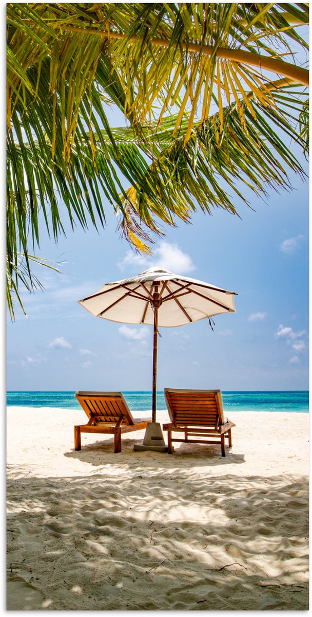 Poster 75x150 cm - Strand - Strandstoel - Parasol - Posters - Kamer decoratie - Wanddecora