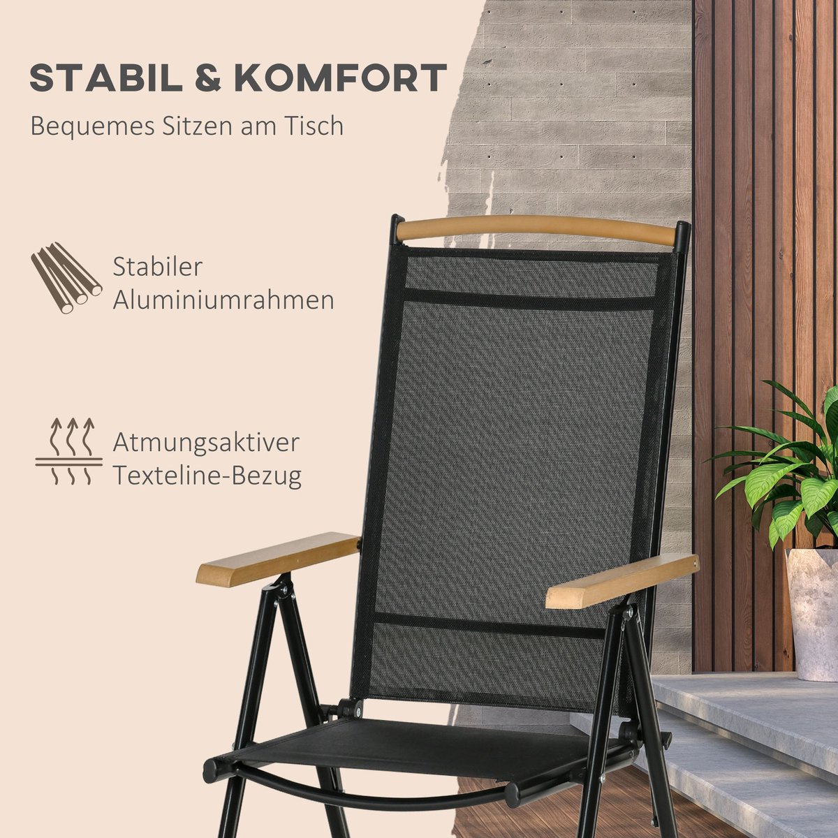 YYchan tuinset met eettafel voor buiten - 6 personen - zwart - 140 x 90 x 74 cm