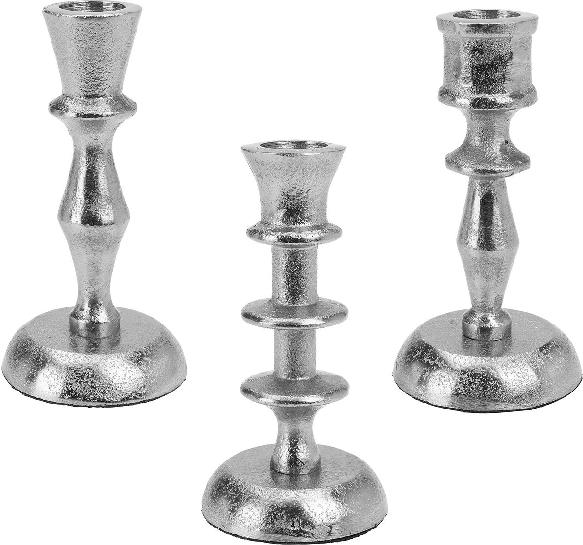 kandelaar in set kandelaar staafkaarsenhouder, hoogte 12,5 cm, kleur zilver in antieke look (set van 3)