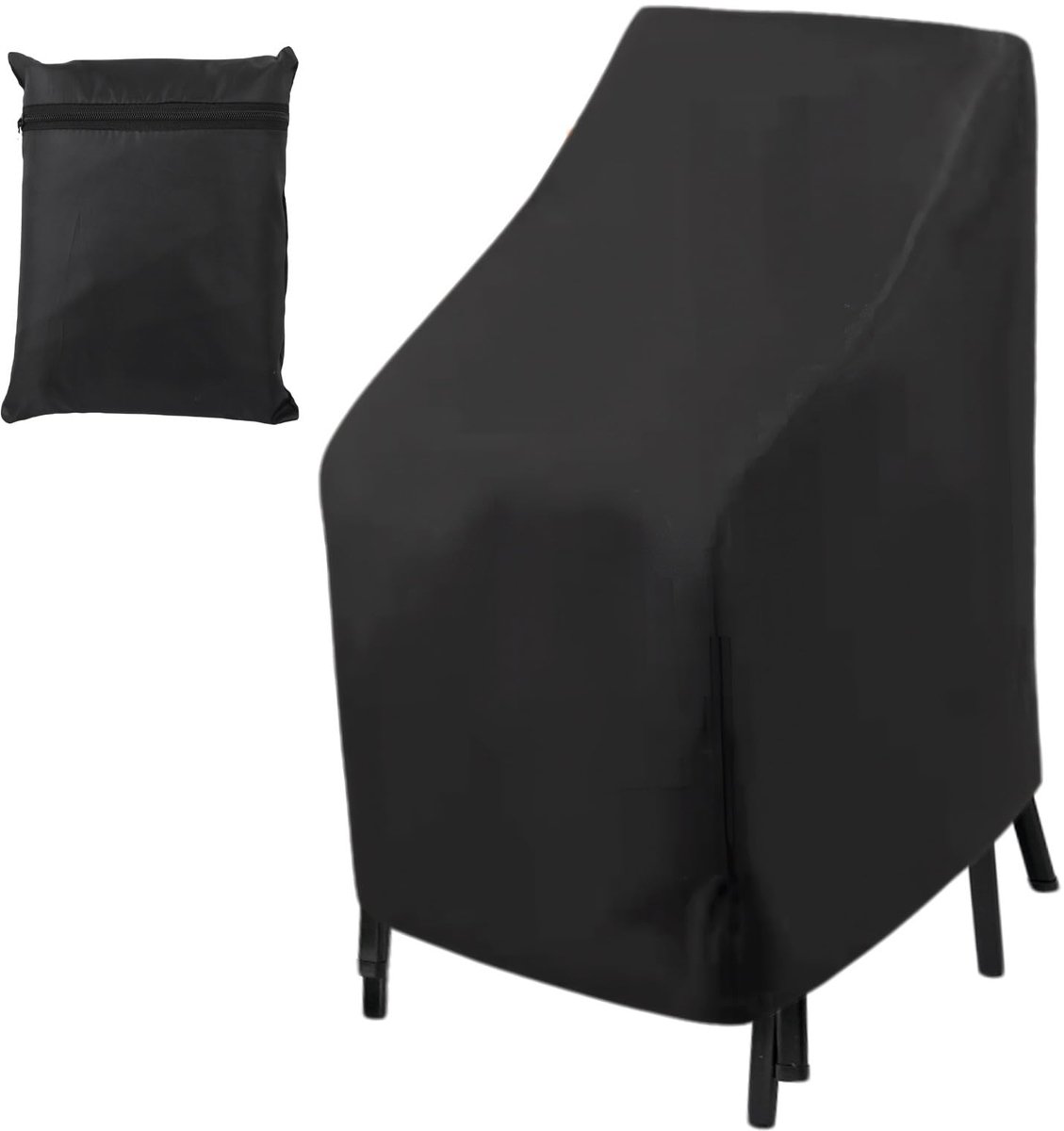 stapelstoelhoes, waterdicht, winddicht, uv-bescherming, tuinmeubelhoezen met zakje, 210D Oxford-stof, bootstoelhoes voor buiten, terras, tuin (zwart, 114 x 85 x 65 cm