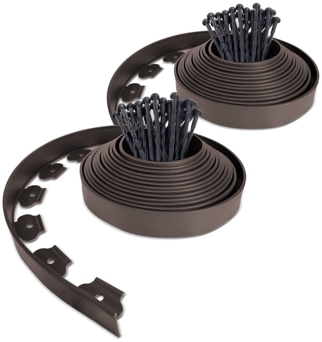 Flexibele Gazonrand Kunststof, met 60 Grondankers, Lengte 20 m Hoogte 5 cm, Bruin