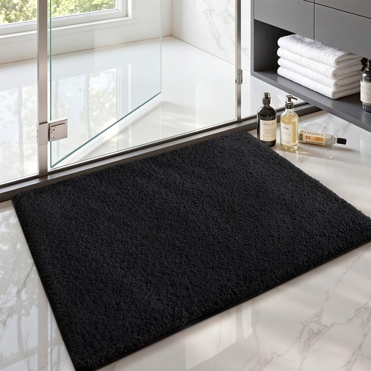 Badmat 60 x 90 cm, antislip badkamermatten, machinewasbaar, douche-waterabsorberend badtapijt, badkamer vloermatten (puur zwart)