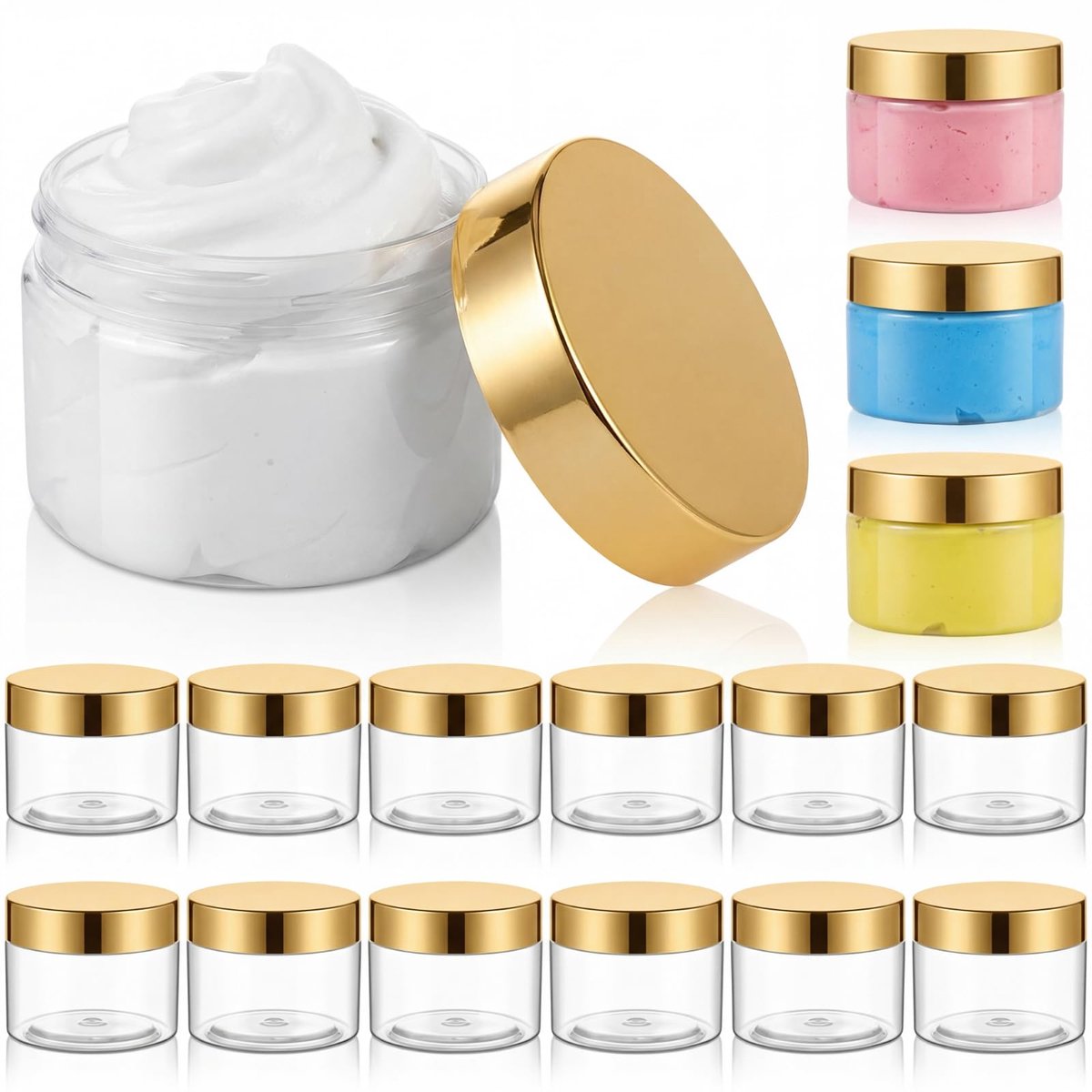 16 stuks 56 ml lege slijmcontainerpotten met deksels, ronde doorzichtige plastic potten, brede opening, navulbare opbergorganizer voor slijm maken, doe-het-zelf ambachten, cosmetica, thuis en