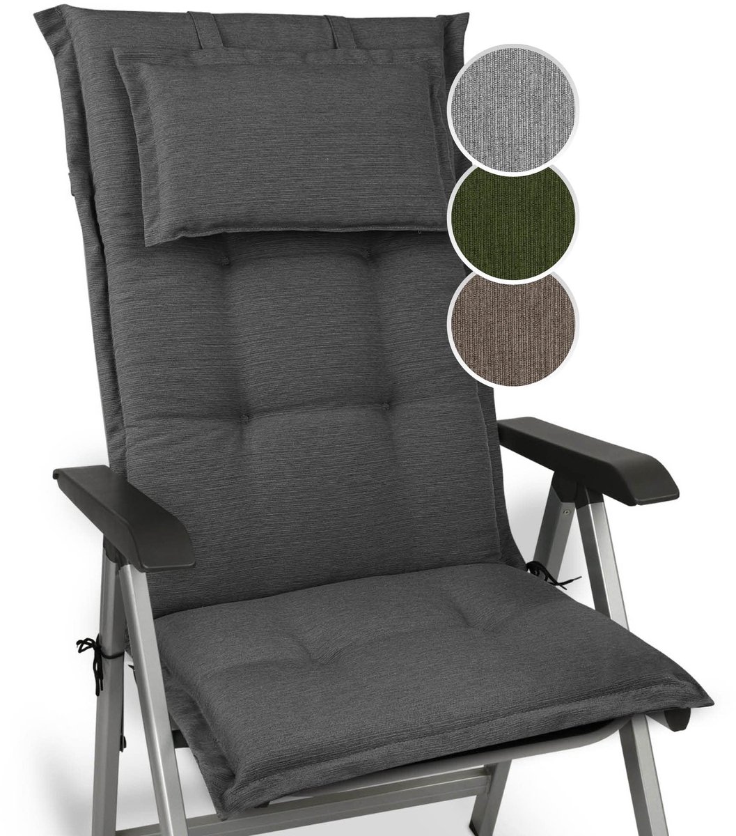 Tuinkussen Hoge Rug Zitkussen 120x52cm HighLux HL – Stoelkussen voor Tuinstoelen 7cm dik Antraciet – Made in EU