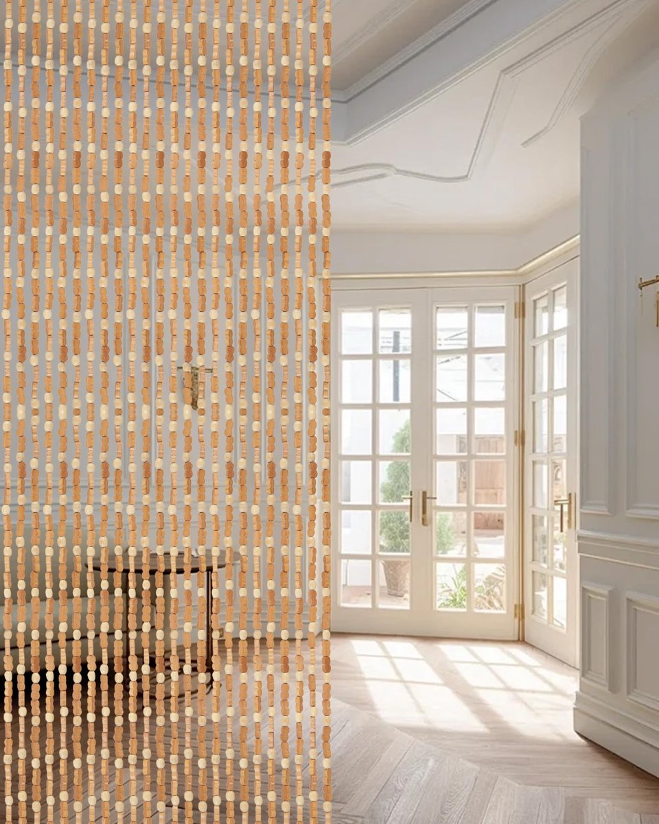 kralengordijn, 90 x 200 cm, 45 strengen, retro houten kralengordijn, handgemaakt, natuurlijk deurgordijn, draadgordijn als insectenbescherming, vliegenbescherming voor slaapkamer,