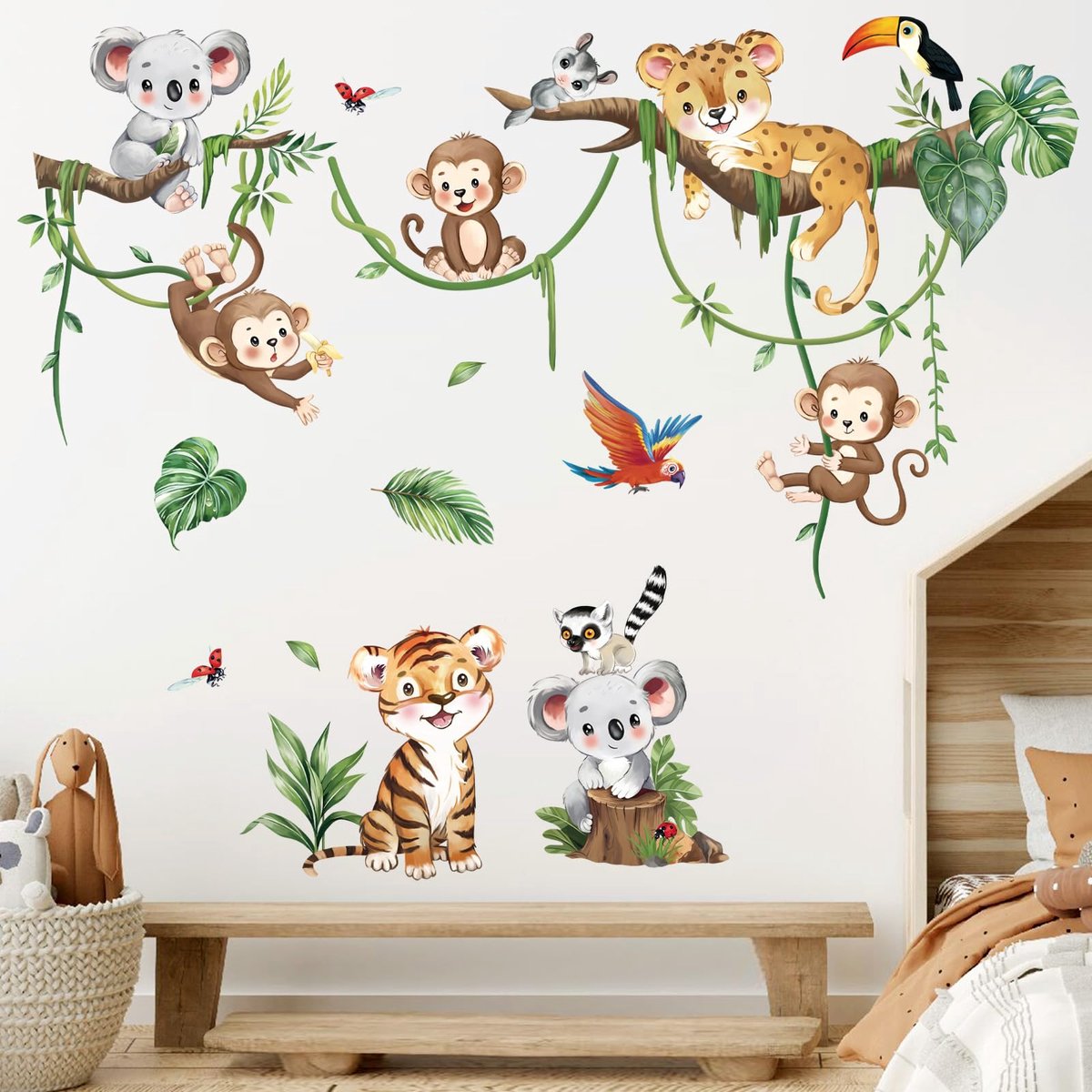 decalmile Jungle Dierlijke Boom Tak Muurstickers Safari Dierlijke Aap Koala Muurtattoo Babykinderkamer Kinder Woonkamer Slaapkamer Wanddecoratie