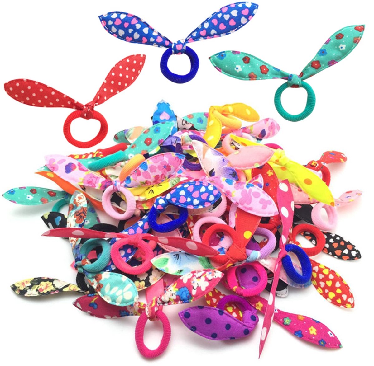 Elastiekjes, 100 stuks, elastische haarbanden voor kinderen, konijnenoren, haarband, paardenstaart voor meisjes en vrouwen (meerkleurig)