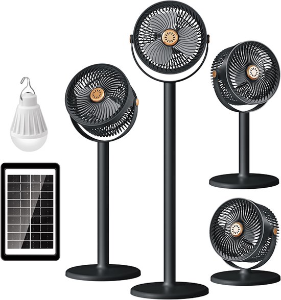 Intrekbare staande circulatieventilator op zonne-energie, USB voeding, krachtige luchtstroom, 3-in-1 multifunctioneel, voor thuisgebruik en buiten kamperen
