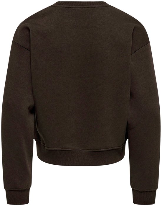 Bruine sweater met ronde hals, lange mouwen en boorden.