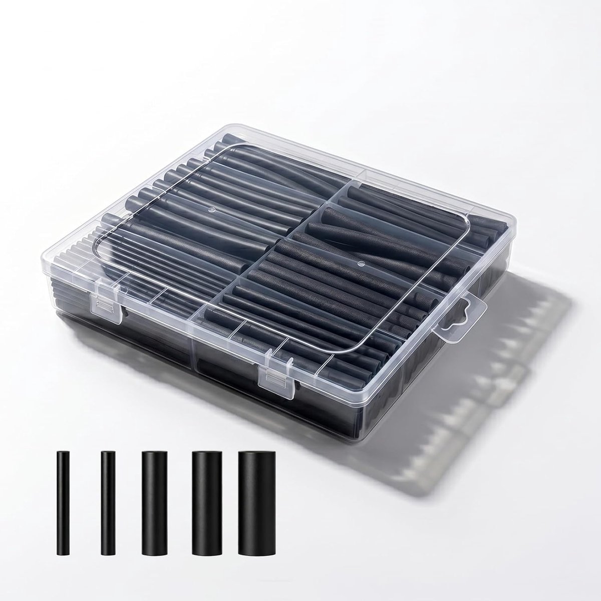 90 mm extra lang, 4:1 waterdicht, 5 verschillende maten, zwart, 100 stuks