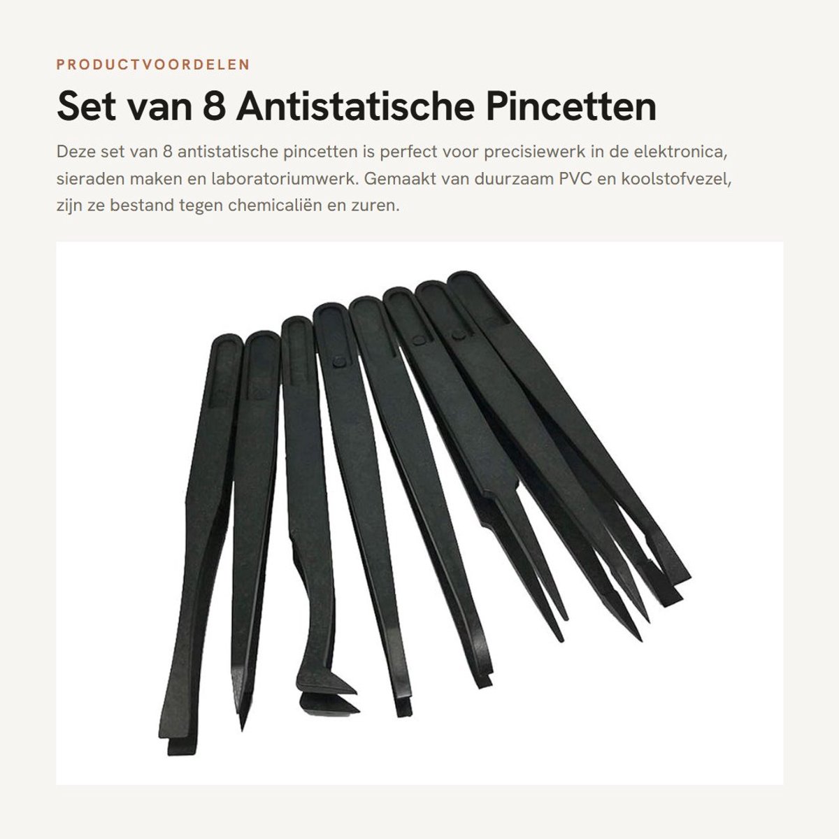 Dailygoods - Set van 8 Antistatische Pincetten voor Elektronica en Sieraden