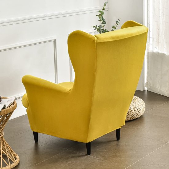 vleugelstoel hoezen 2-delige stretch vleugelstoel hoes, modieuze effen kleur. Fluwelen Strandmon bankhoes. Meubelbeschermer voor fauteuil stoelen voor woonkamer, slaapkamer of hotel, geel (Turm — afbeelding 2