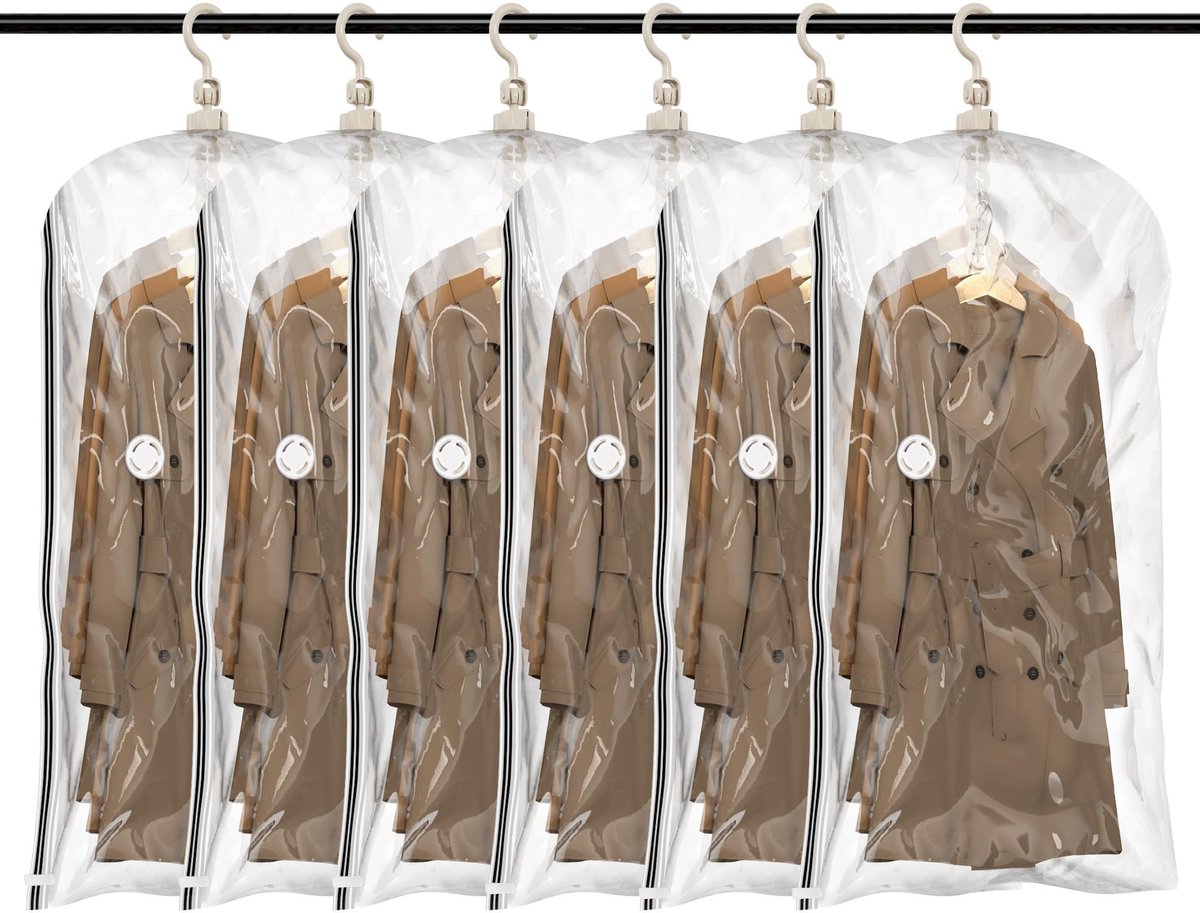 Dailygoods - TAILI Vacuümzakken voor kleding, hangend voor kleding, 6 verpakkingen (105 x 70 cm), 80% ruimtebesparend, kledingkastorganizer, vacuümzakken voor pakken, mantels, jassen, jurken