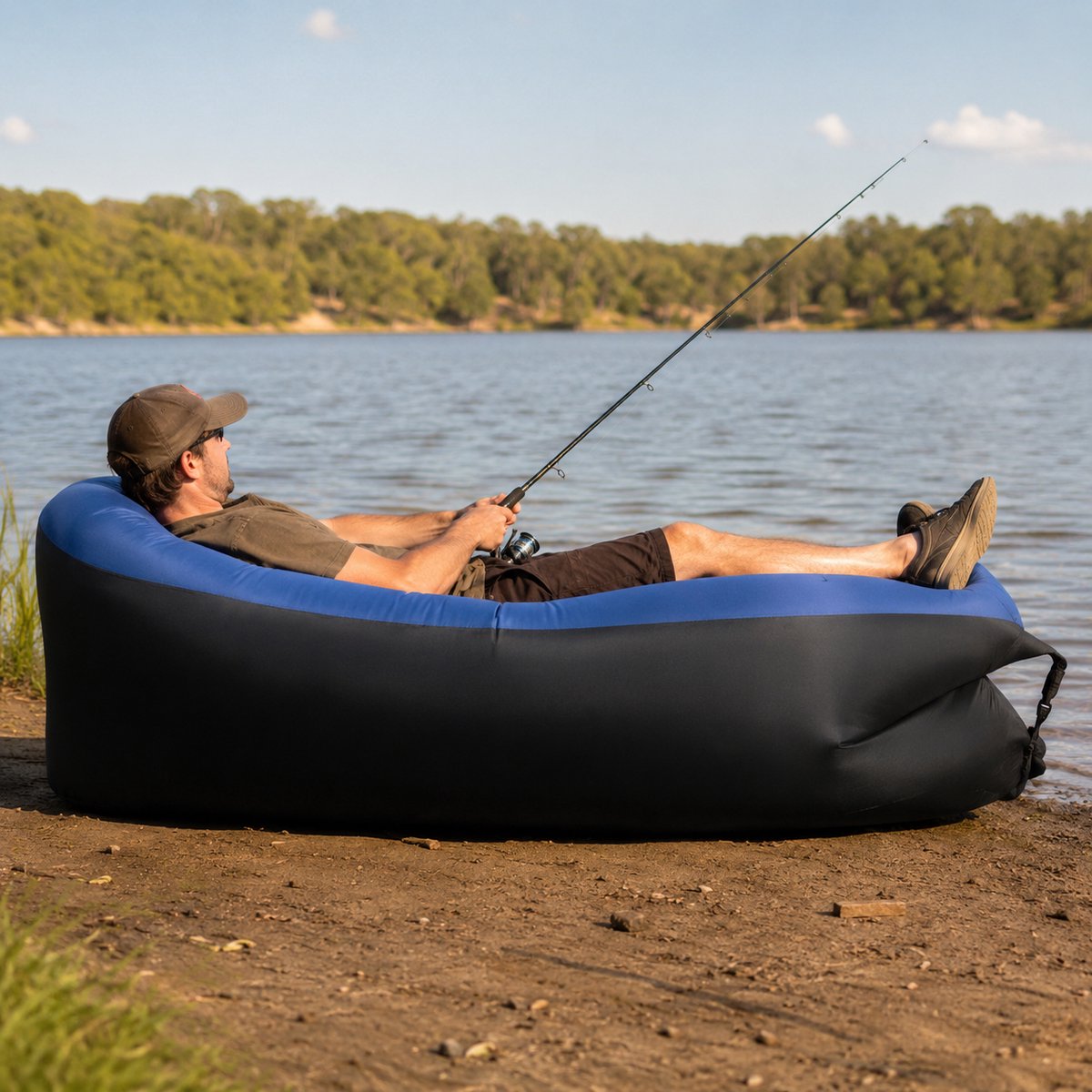 Air Lounger Opblaasbare Ligzak / zac – Lichtgewicht – Als Zitzak en Luchtbed – 230 x 70 cm / Blauw