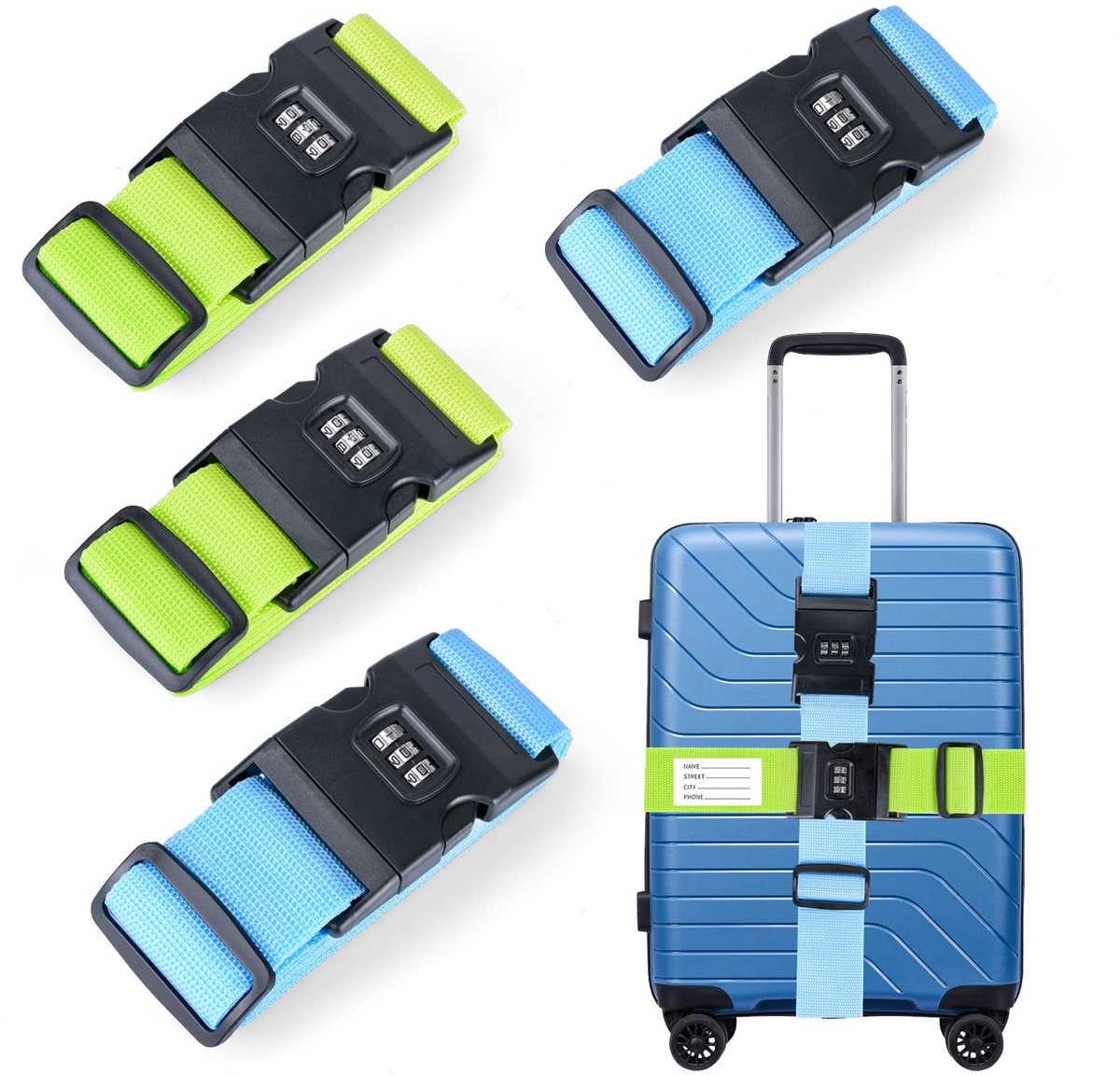 Dailygoods - 4 Stuks Bagage Strap Met Wachtwoord - Verstelbare Riem Met Tag Voor Cross Bagage