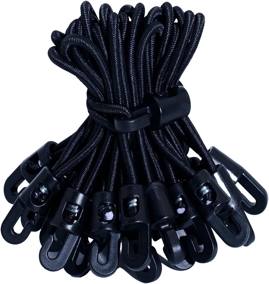 50 elastische snoeren met haak 15 cm rubberen snoeren met haak voor luifels, gordijnen, tuinhuisjes, zwart