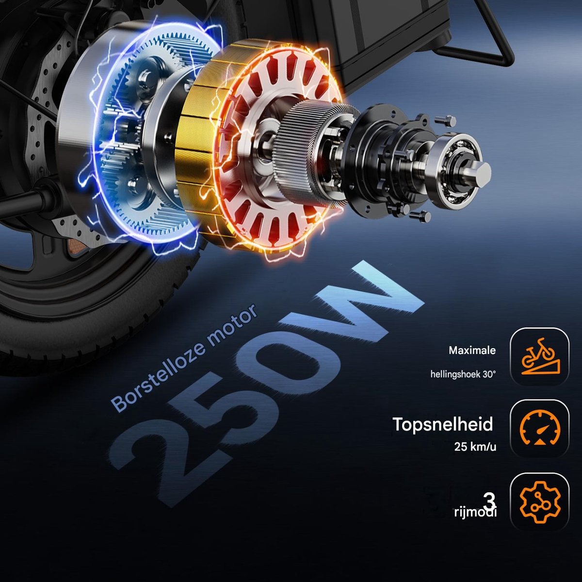 Elektrische Fiets - Motor 250W - Actieradius 60km - 14 Inch -25km/ - 48V/7.8Ah -vouwbaar E-bike -stads E-bikes & E-Nederland - Zwart thumbnail 4