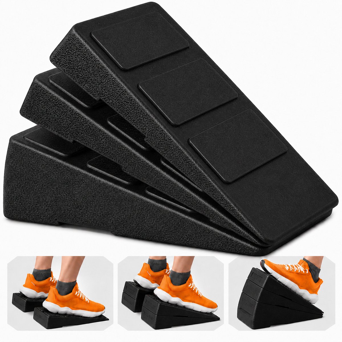slantboard - Squat wedge - squat block - squatblok - kuitstretcher - incline board - antislip - set van 3 - zwart