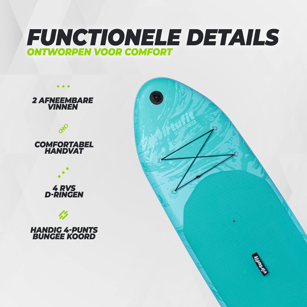 VirtuFit Surfer Opblaasbaar SUP Board 305 cm - Met Windsurf Zeil, Accessoires & Draagtas - Inclusief Mast, Vin en Reparatieset - Stand Up Paddle Board - Turquoise – foto 3
