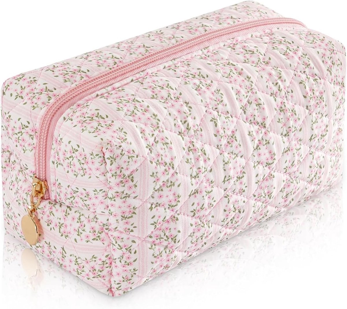 Make Up Tas, Kleine Cosmetica Tas voor Dames, Esthetisch Pennenzakje & Toilettas, Reistas voor Make-up voor Vrouwen, Quilted Pastelroze Makeup Etui
