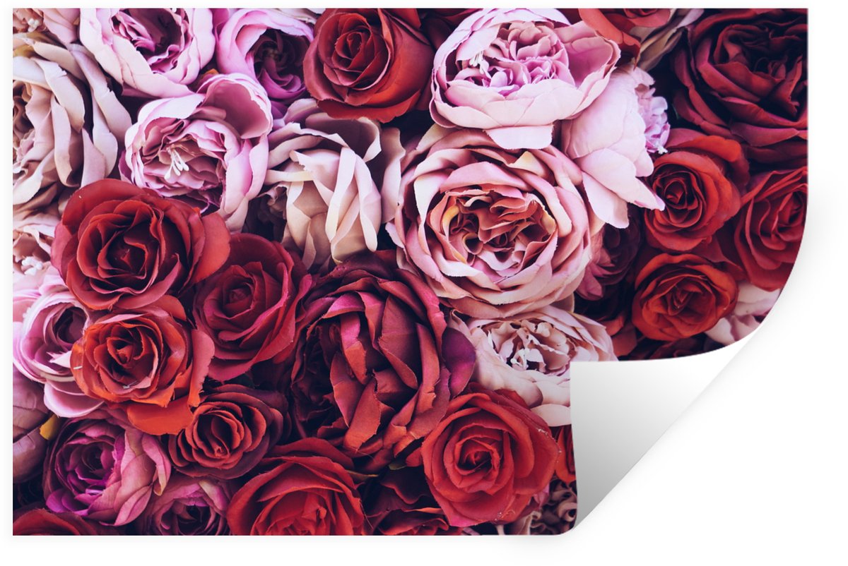 Muurstickers - Sticker Folie - Rozen - Rood - Roze - 120x80 cm - Plakfolie - Muurstickers 