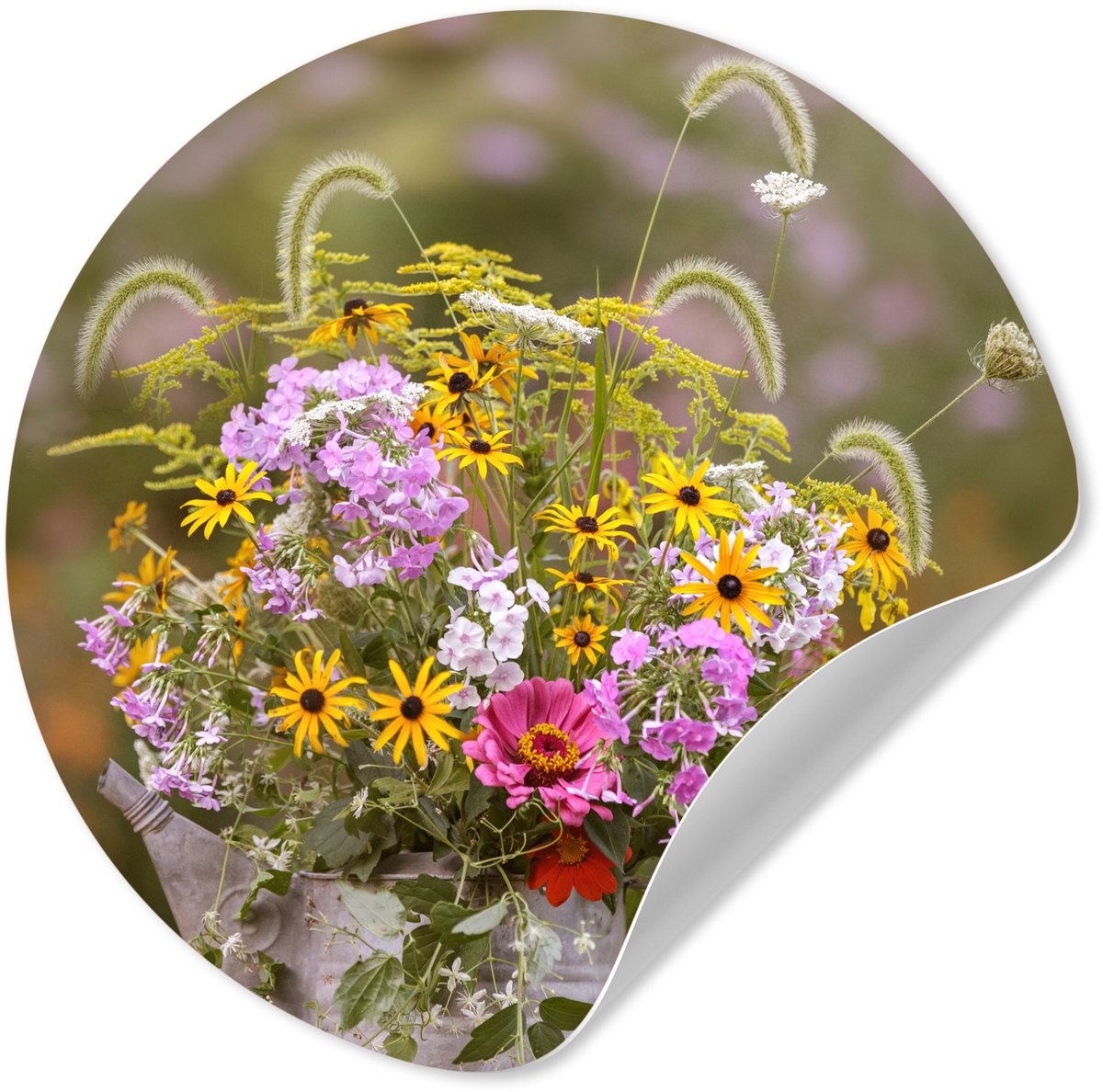 WallCircle® - Behangcirkel 140x140 cm - Muurstickers Bloemen - Gieter - Kleur - Muurcirkel