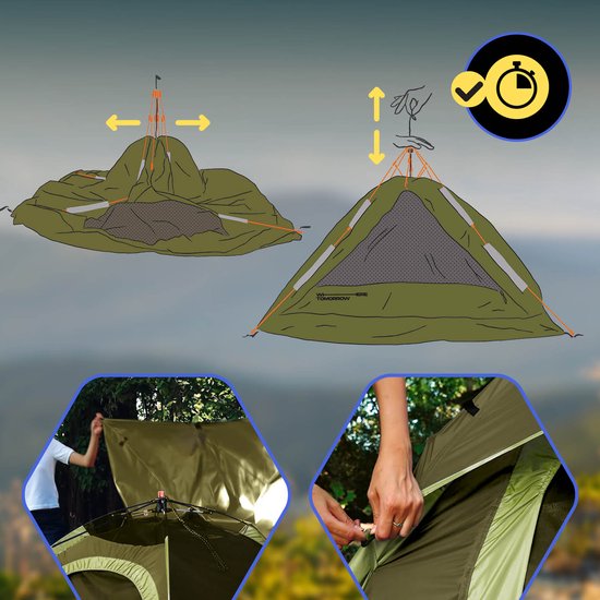 Where Tomorrow - Pop Up tent - 3 personen - 210 x 190 x 110 cm - Groen van Merkloos — afbeelding 3