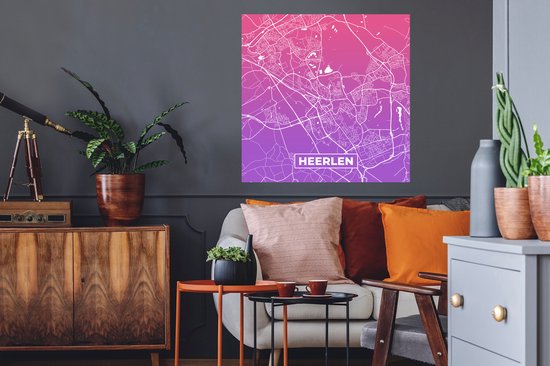 Stickers Stickers muraux - Plan de la ville - Heerlen - Violet - Pays- Nederland - 80x80 cm - Feuille adhésive - Carte