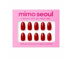 Mimo Seoul Soft Gel Press On Nails Kort - Cherry Charm Red Short Oval (30 stuks) - Plaknagels Met Lijm & Plakstickers - Nepnagels Valse Nagels Herbruikbaar - Compleet Prep Kit