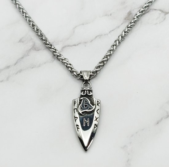 Mei's - Viking Runic Spear - ketting heren - runen - RVS zilver - 60 cm