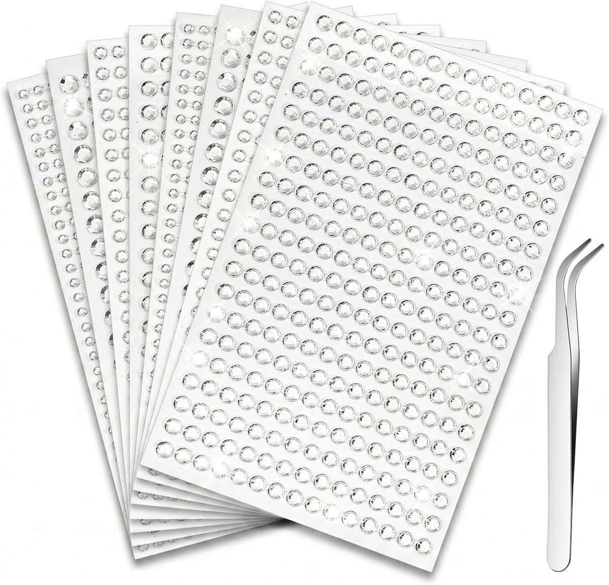 3216 stuks sierstenen voor het gezicht, 8 vellen zelfklevende sierstenen voor het gezicht, met pincet, 3/4/5/6 mm, bling-edelsteenstickers voor het knutselen, haar, nagels, ogen, make-up