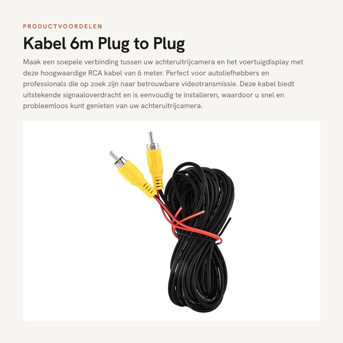 Dailygoods- Videokabel 6M Man naar Man - Achteruitrijcamera Kabel - AV Kabel - Auto Onderdelen - Hoogwaardige Materialen - Perfecte Vervanging