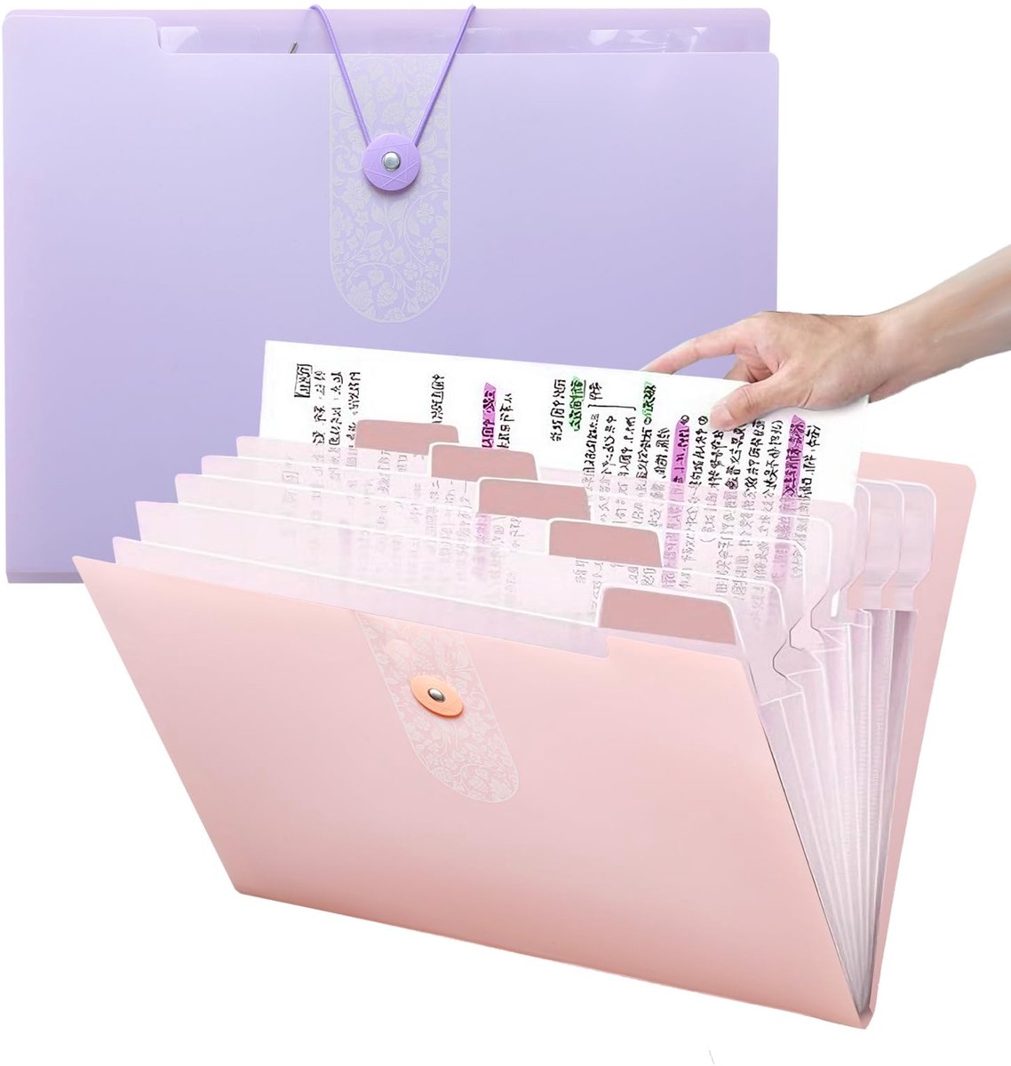 Opbergmap met 12 vakken, A4, 2 stuks, uittrekbaar, documentenmap met etiketten, administratief papier, voor school en kantoor