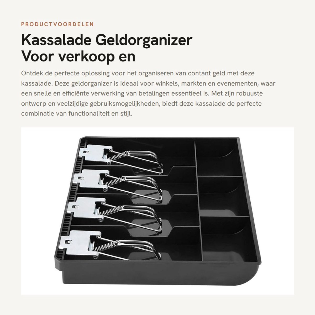 Dailygoods- Kassalade 32,2 x 24,5 x 3,5 cm - Geldorganizer - 4 Bankbiljetten/3 Muntcompartimenten - Lichtgewicht/Duurzaam - Voor Winkel/School - Ideaal voor Contant Geld - Geldlade