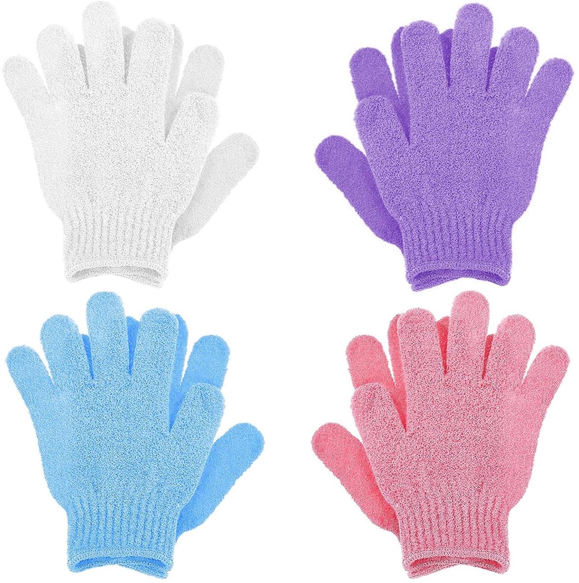 4 stuks peeling-washandschoenen, handschoenen met dubbele textuur voor in de douche, lichaamspeeling, dode huidcellen, peeling handschoen, natuurlijke luffa-washandschoen
