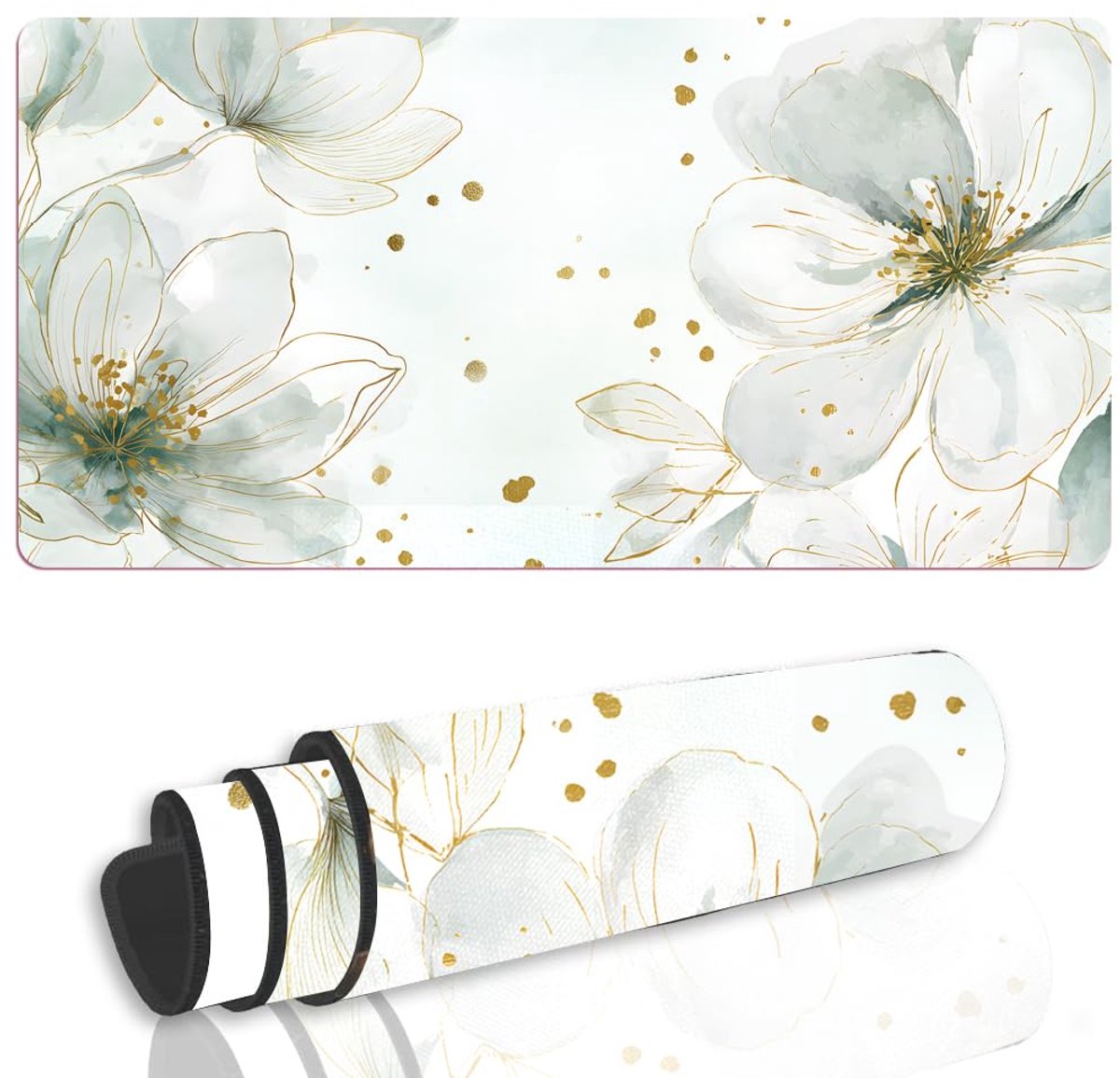 Grote muismat met gestikte zoom, uitgebreide bureaumat met bloemen en antislip onderkant voor desktop beschermer pc laptop decoratie kantoor thuis, 80 x 40 cm