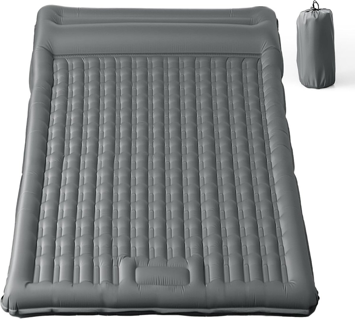 Campingslaapmat met Kussen, Waterdicht en scheurbestendig 50D nylon XXL Luchtmatras met ingebouwde voetpomp, Grijs, 196x135x12cm