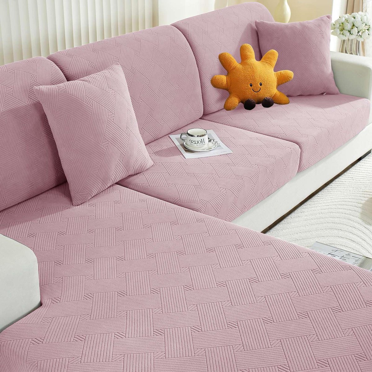 Elastische Sofa Stoelhoes, Universele Sofa Kussenhoes, Sofa Zitkussen Hoezen, Hoes Voor Bankkussens, Sofa Kussenhoezen, Sofahoezen Meubelbeschermer Hond (3 Plaatsen, Roze)