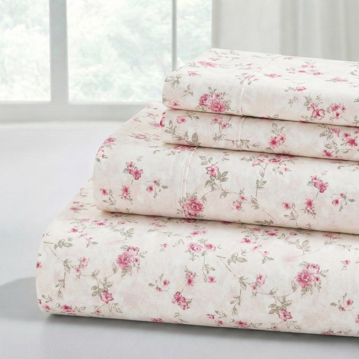 Threads Bedrukte 4-delige extra zachte beddengoed lakens en kussensloopset, diepe zak tot 40,6 cm matras Kashmir Rose Cal King