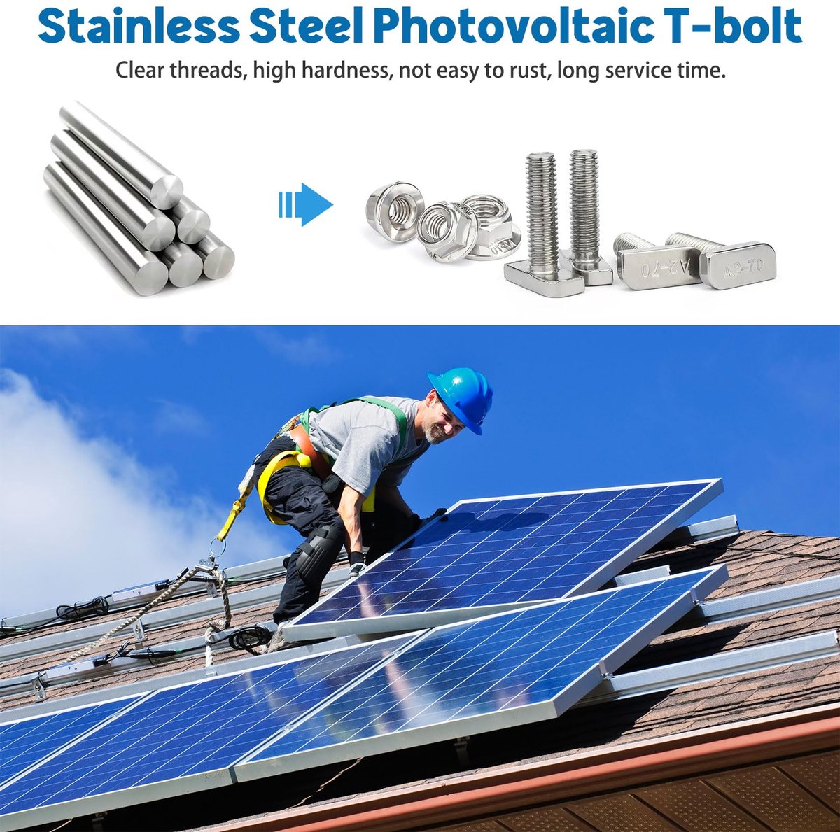 24 stuks hamerkopschroeven, M8 roestvrij staal, M8 x 30 mm schroeven en flensmoeren, M8 voor broeikas, zonne-montagerails, fotovoltaïsche energie (M8 x 30 mm)